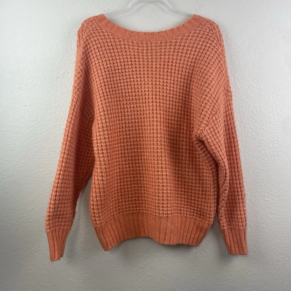 American Eagle Sweater‎ Small Waffle Knit Orange V-neck Oversized Cozy Preppy S